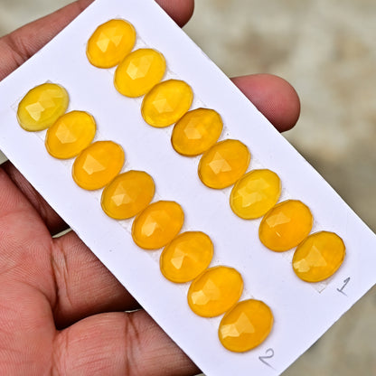 Yellow Chalcedony Oval Shape 10x14mm Rose Cut AA Grade Gemstone Strip Set-Total 8 Pcs in one