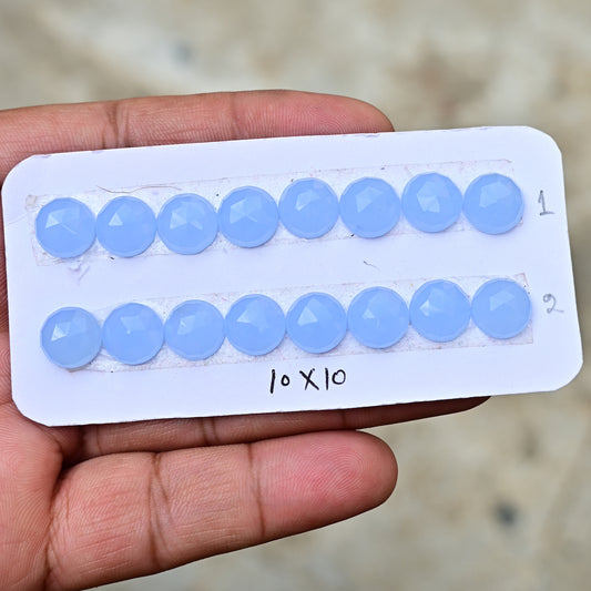 Blue Chalcedony Rose Cut Round Shape 10mm x 10mm AA Grade Gemstone Strip Set-Total 8 Pcs in one Strip