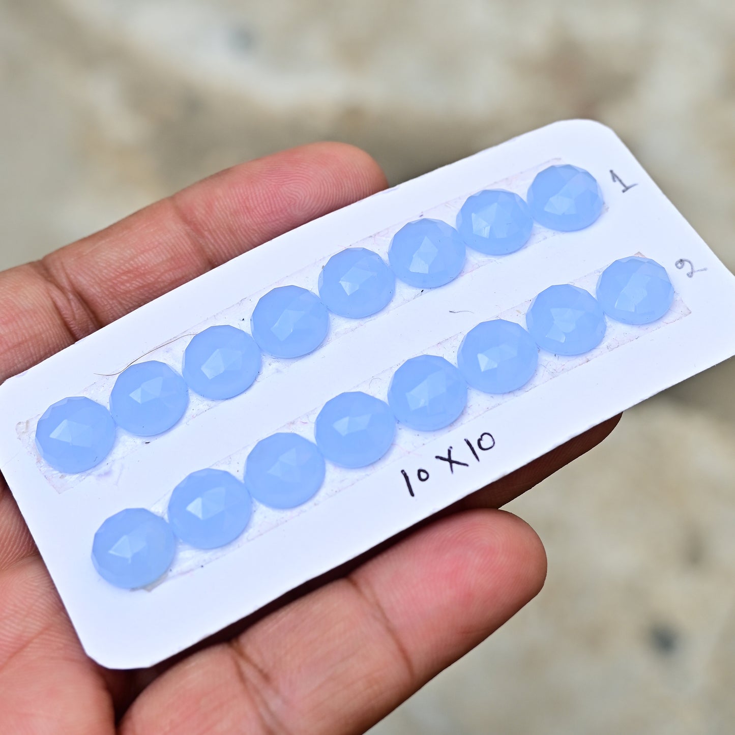 Blue Chalcedony Rose Cut Round Shape 10mm x 10mm AA Grade Gemstone Strip Set-Total 8 Pcs in one Strip