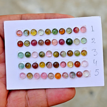 Tourmaline Cabochons Round Shape 5x5mm-6x6mm AA Grade Strip Set -Total 10 Pcs in one strip