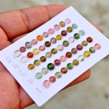 Tourmaline Cabochons Round Shape 5x5mm-6x6mm AA Grade Strip Set -Total 10 Pcs in one strip