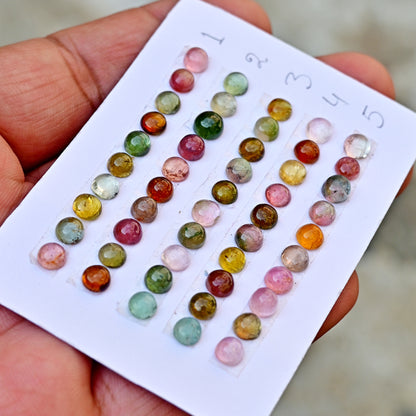 Tourmaline Cabochons Round Shape 5x5mm-6x6mm AA Grade Strip Set -Total 10 Pcs in one strip