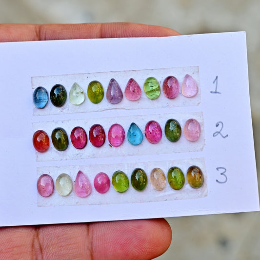 Tourmaline Cabochons Freeform Shape 5x7mm-6x8mm AA Grade Strip Set -Total 9 Pcs in one strip