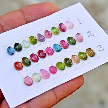 Tourmaline Cabochons Freeform Shape 5x7mm-6x8mm AA Grade Strip Set -Total 9 Pcs in one strip