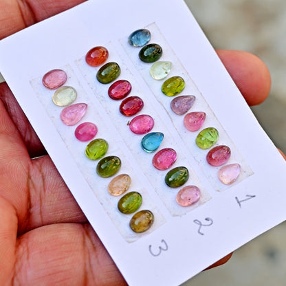 Tourmaline Cabochons Freeform Shape 5x7mm-6x8mm AA Grade Strip Set -Total 9 Pcs in one strip