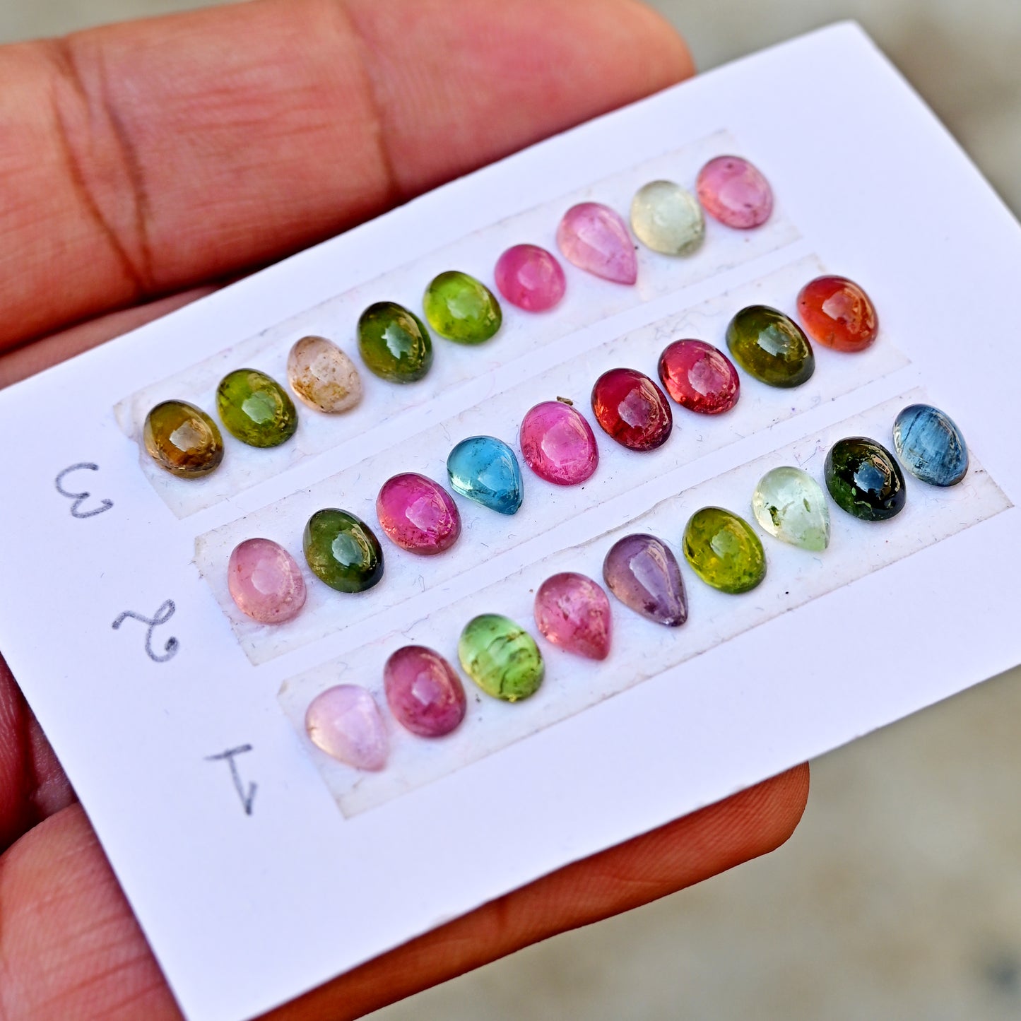 Tourmaline Cabochons Freeform Shape 5x7mm-6x8mm AA Grade Strip Set -Total 9 Pcs in one strip