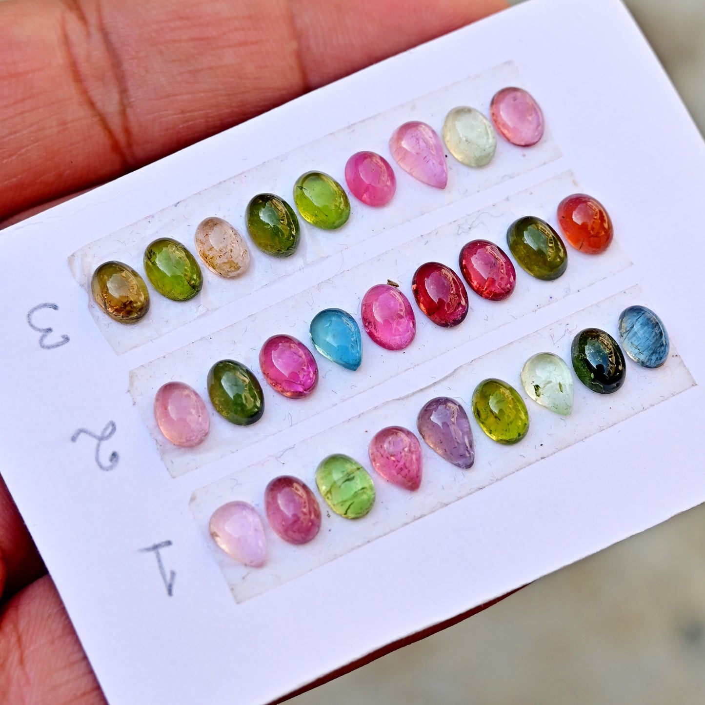 Tourmaline Cabochons Freeform Shape 5x7mm-6x8mm AA Grade Strip Set -Total 9 Pcs in one strip