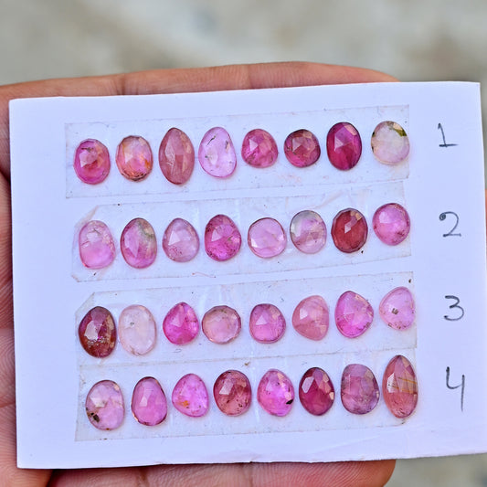 Pink Tourmaline Rosecut Freeform Shape 6x10mm-7x7mmAA Grade Strip Set -Total 8 Pcs in one strip