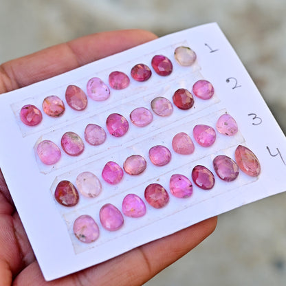 Pink Tourmaline Rosecut Freeform Shape 6x10mm-7x7mmAA Grade Strip Set -Total 8 Pcs in one strip