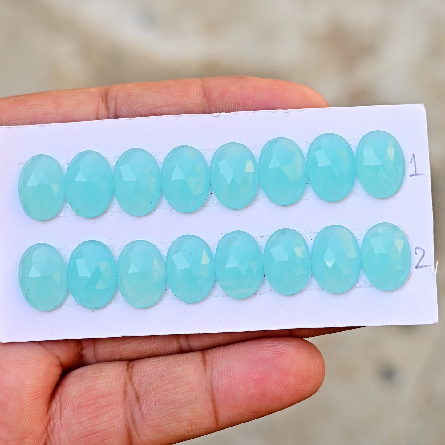 Aqua Chalcedony Rose Cut Oval Shape 10-14mm AA Grade Gemstone loose Strip Set -Total 8 Pcs in one strip