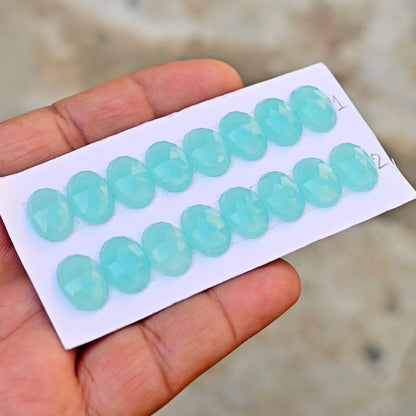 Aqua Chalcedony Rose Cut Oval Shape 10-14mm AA Grade Gemstone loose Strip Set -Total 8 Pcs in one strip