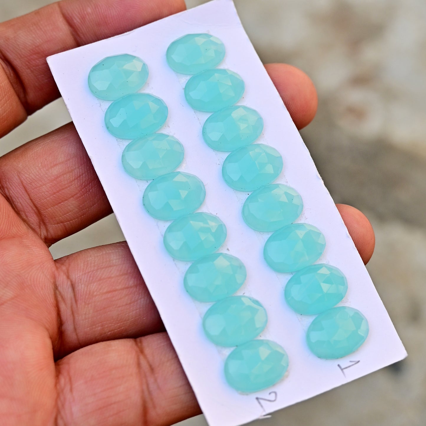 Aqua Chalcedony Rose Cut Oval Shape 10-14mm AA Grade Gemstone loose Strip Set -Total 8 Pcs in one strip