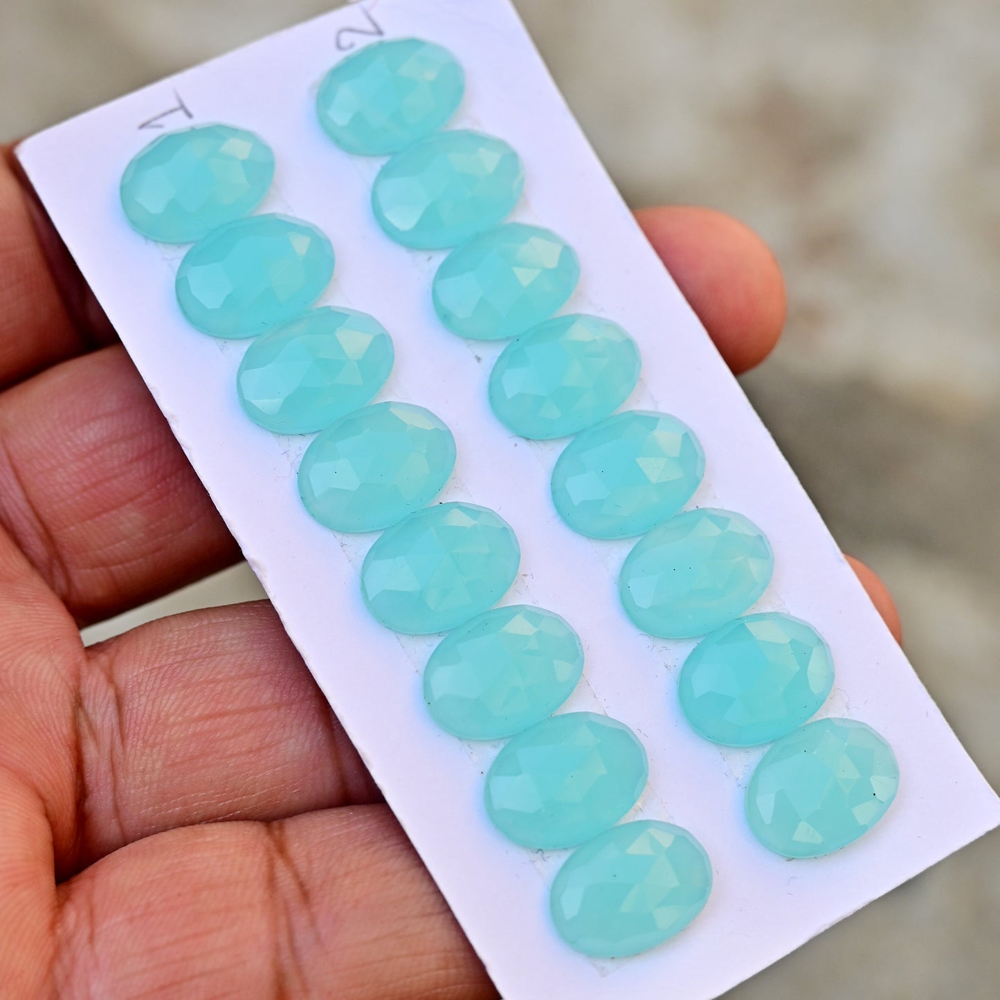 Aqua Chalcedony Rose Cut Oval Shape 10-14mm AA Grade Gemstone loose Strip Set -Total 8 Pcs in one strip