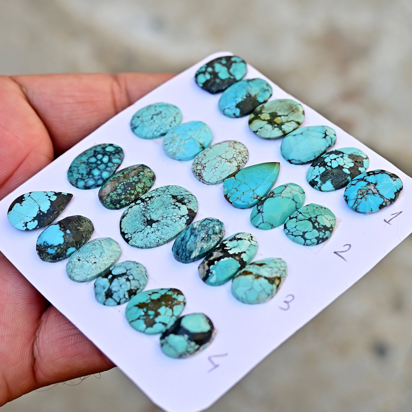 Tibetian Turquoise Rose Cut Mix Shape 15-22mm AA Grade Strip Set -Total 6 Pcs in one strip