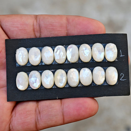 Mother Of Pearl Rose Cut Oval Shape 8x12mm AA Grade Gemstone Strip Set -Total 8 Pcs in one strip