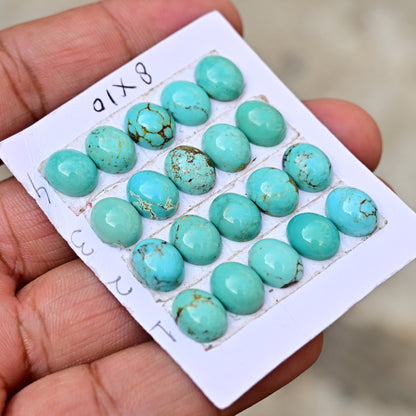 Loose Strip Of Kingman Turquoise Rosecut Oval shape 8x10mm AA Grade Strip Set -Total 5 Pcs in one strip