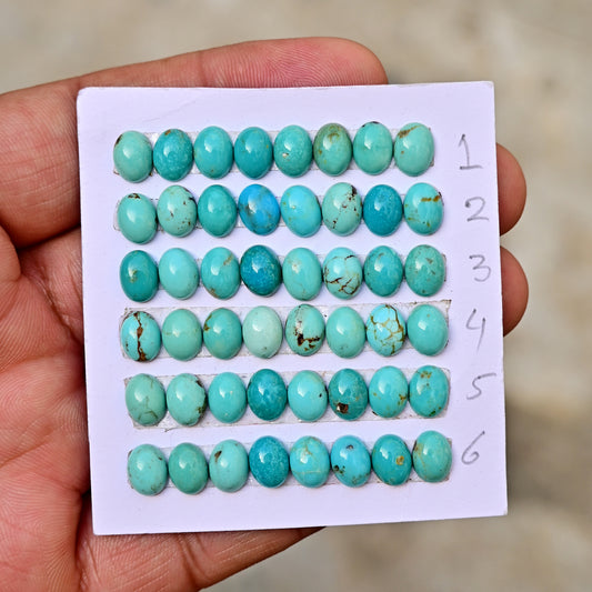 Loose Strip Of Kingman Turquoise Rosecut Oval shape 6x8mm AA Grade Strip Set -Total 8 Pcs in one strip