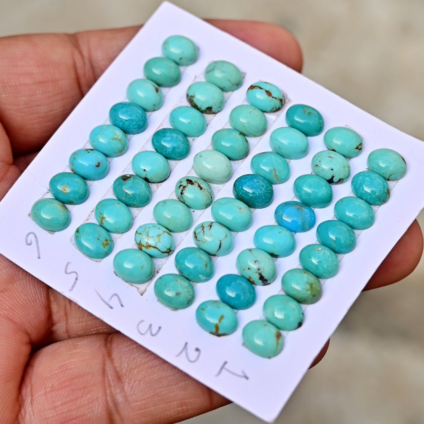 Loose Strip Of Kingman Turquoise Rosecut Oval shape 6x8mm AA Grade Strip Set -Total 8 Pcs in one strip