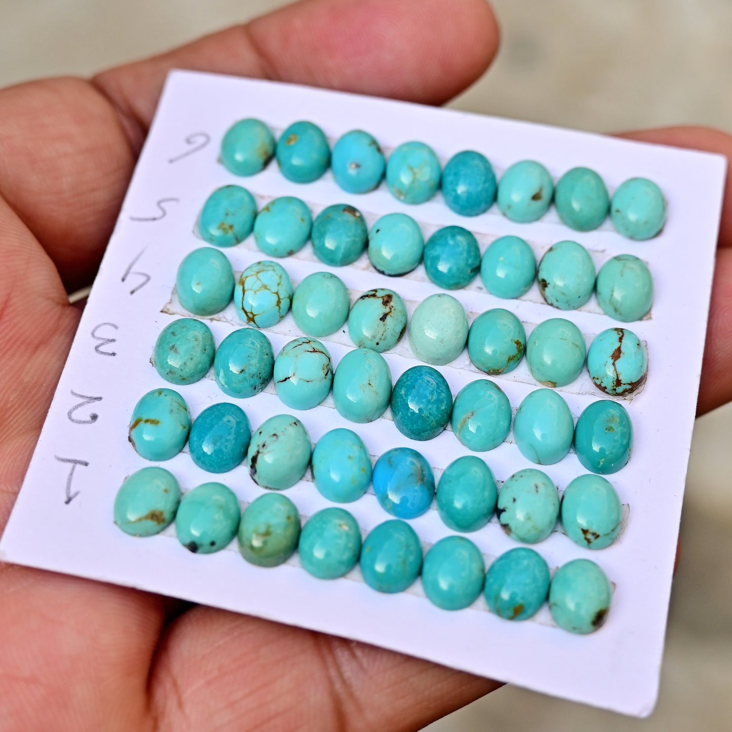 Loose Strip Of Kingman Turquoise Rosecut Oval shape 6x8mm AA Grade Strip Set -Total 8 Pcs in one strip