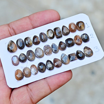 African Gold Shine Moonstone Rosecut Mix Shape 6-11mm AA Grade Gemstone Strip - Total 10 Pcs in One