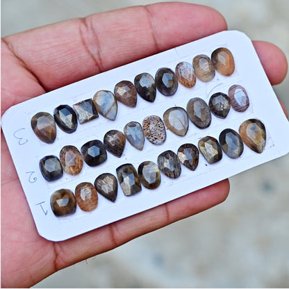 African Gold Shine Moonstone Rosecut Mix Shape 6-11mm AA Grade Gemstone Strip - Total 10 Pcs in One