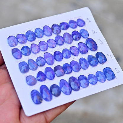 Tanzanite Rosecut 8x12mm and 8x14mm Freeform Shape AA Grade Gemstone Strip-Total 9 Pcs in one strip