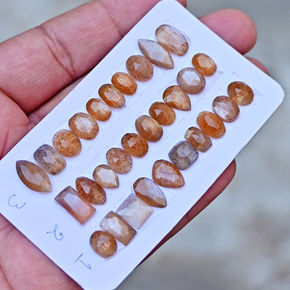 African Gold Shine Moonstone Rosecut Mix Shape 5-14mm AA Grade Gemstone Strip - Total 10 Pcs in One