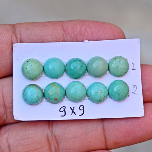 Kingman Turquoise Smooth Cabochons Round shape 9x9mm AA Grade Strip Set -Total 5 Pcs in one strip