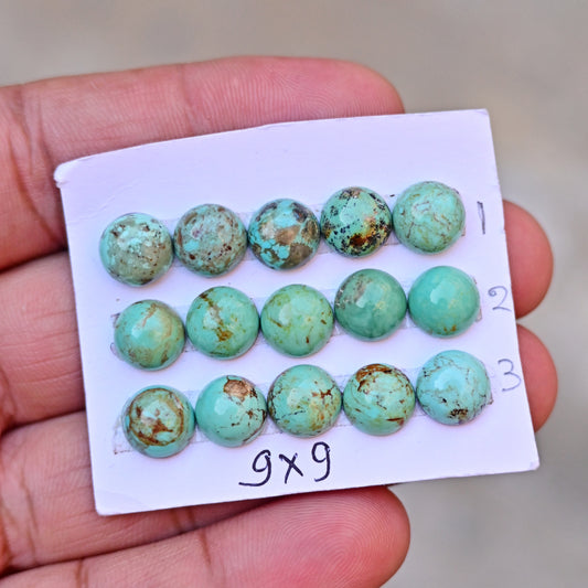 Kingman Turquoise Smooth Cabochons Round shape 9x9mm AA Grade Strip Set -Total 5 Pcs in one strip