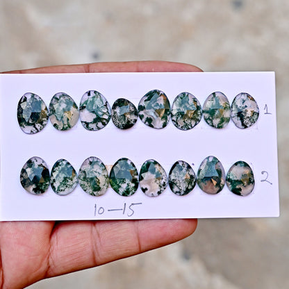 Moss Agate Rosecut  10-15mm Freeform Shape AA Grade Gemstone Strip-Total 8 pcs in One