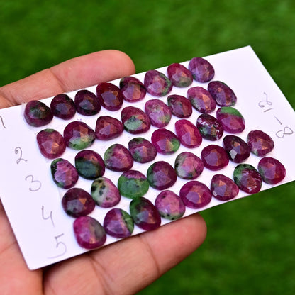 54,70 ct Rubin-Zoisit im Rosenschliff, 10 x 13 mm, 9 x 12 mm, Edelsteinpaket der Güteklasse AA – insgesamt 14 Stück