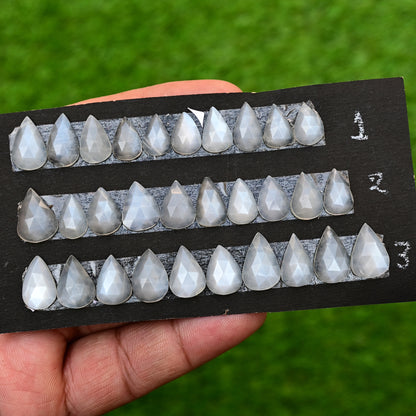 White Moonstone Rosecut  8-15mm Pear Shape AA Grade Gemstone Strip-Total 10 Pcs in One