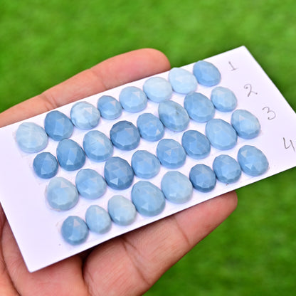 Owyhee Blue Opal Faceted Rose Cut 8x10mm and 10x14mm  Oval Shape AA Grade Gemstone Parcel -Total 8 Pcs in One