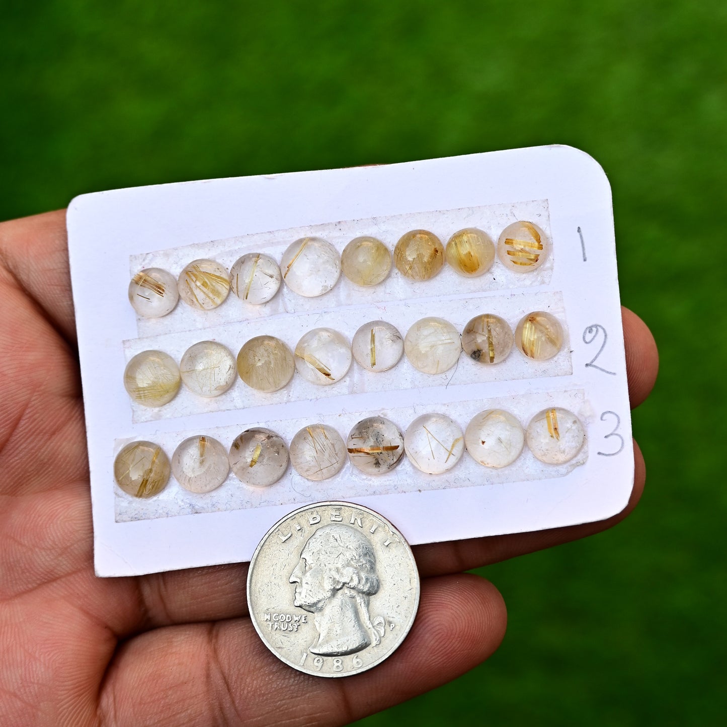 Golden Rutilated Quartz Cabochon 7x7-8x8mm Round Shape AA Grade Gemstone Strip-Total 8 Pcs in one