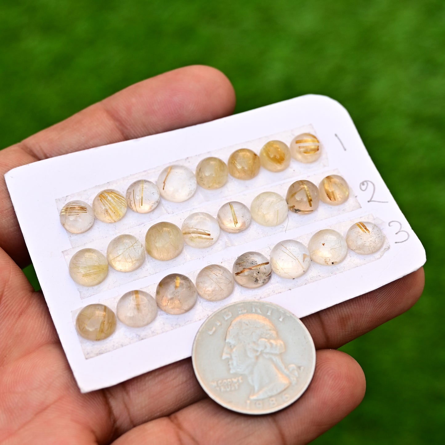 Golden Rutilated Quartz Cabochon 7x7-8x8mm Round Shape AA Grade Gemstone Strip-Total 8 Pcs in one