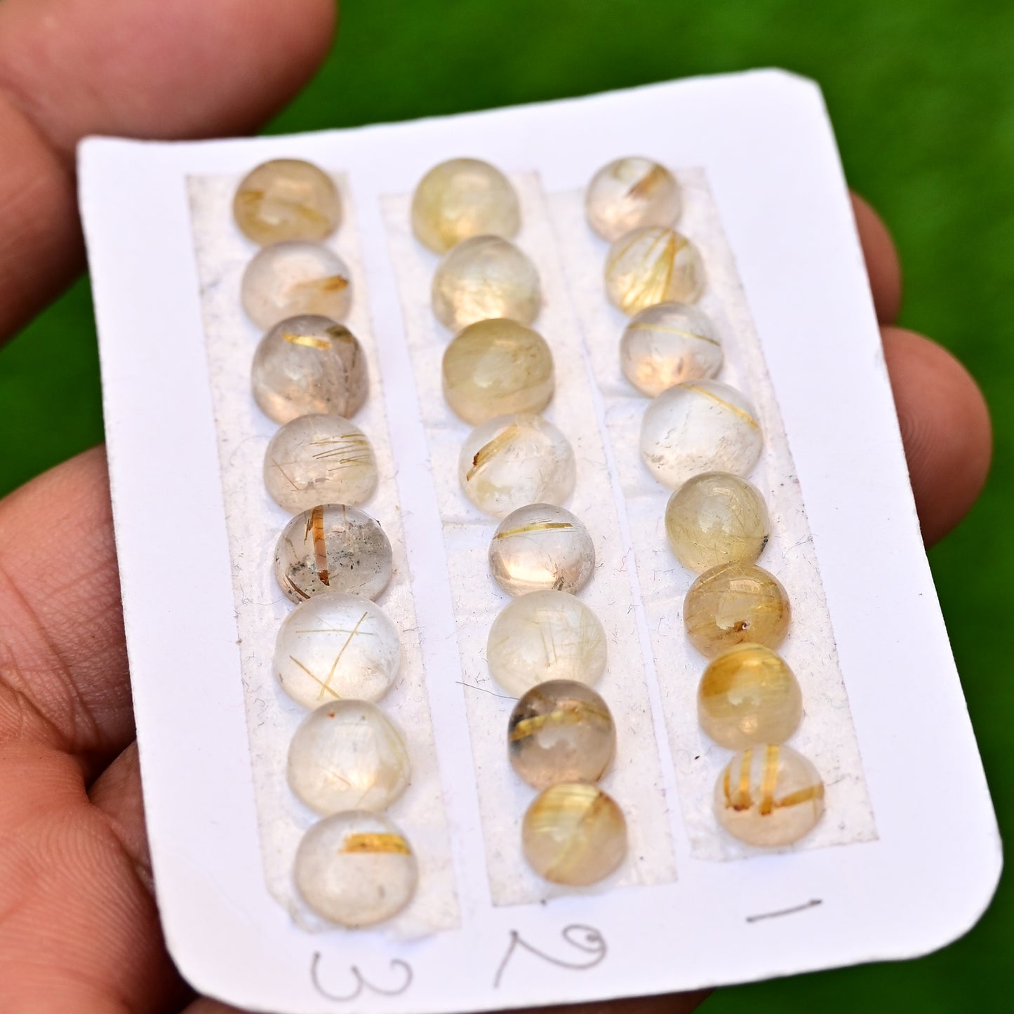 Golden Rutilated Quartz Cabochon 7x7-8x8mm Round Shape AA Grade Gemstone Strip-Total 8 Pcs in one