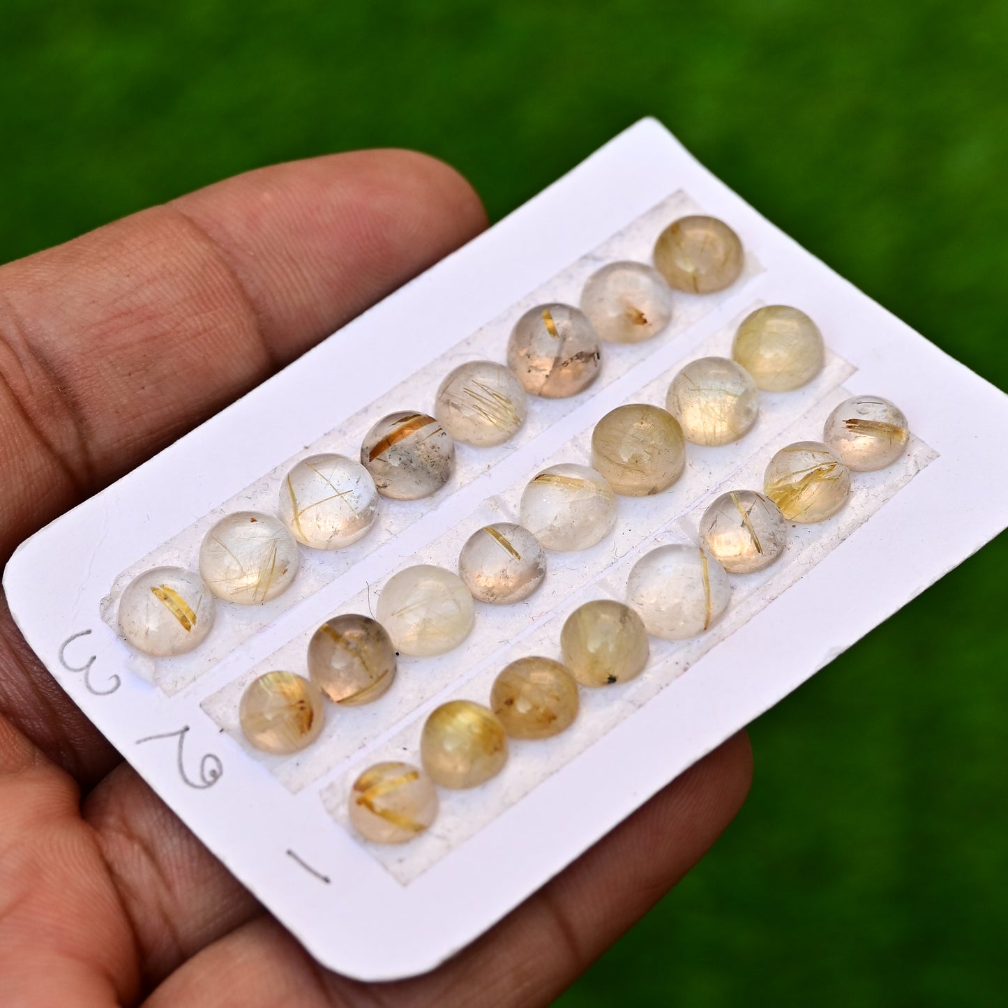 Golden Rutilated Quartz Cabochon 7x7-8x8mm Round Shape AA Grade Gemstone Strip-Total 8 Pcs in one