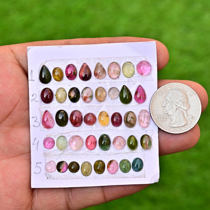 Paquete de piedras preciosas de grado AA de forma libre de 43 cts con cabujones de turmalina de 4 x 6 mm a 5 x 8 mm (43 piezas en total)