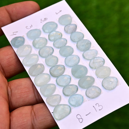 Milky Aquamarine 8mm-13mm Rose Cut Freeform Shape AA Grade Gemstone Strip - Total 8 Pcs in One Strip