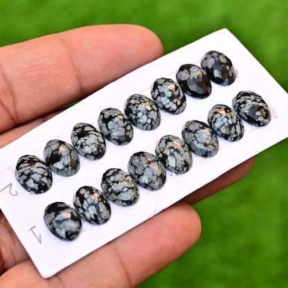 Snowflake Obsidian Rose  8x12mm Oval Shape AA Grade Gemstone Strip Set -Total 8 Pcs in one strip