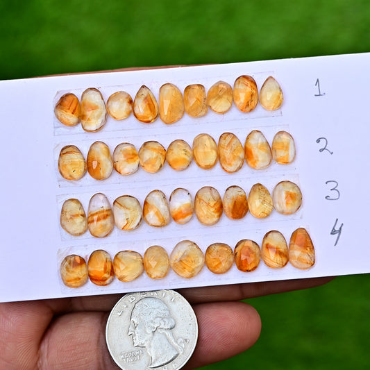 Bio Citrine Cabochon Freeform Shape 7-11mm - 7-9mm AA Grade Gemstone Strip-Total 9 Pcs In One Strip