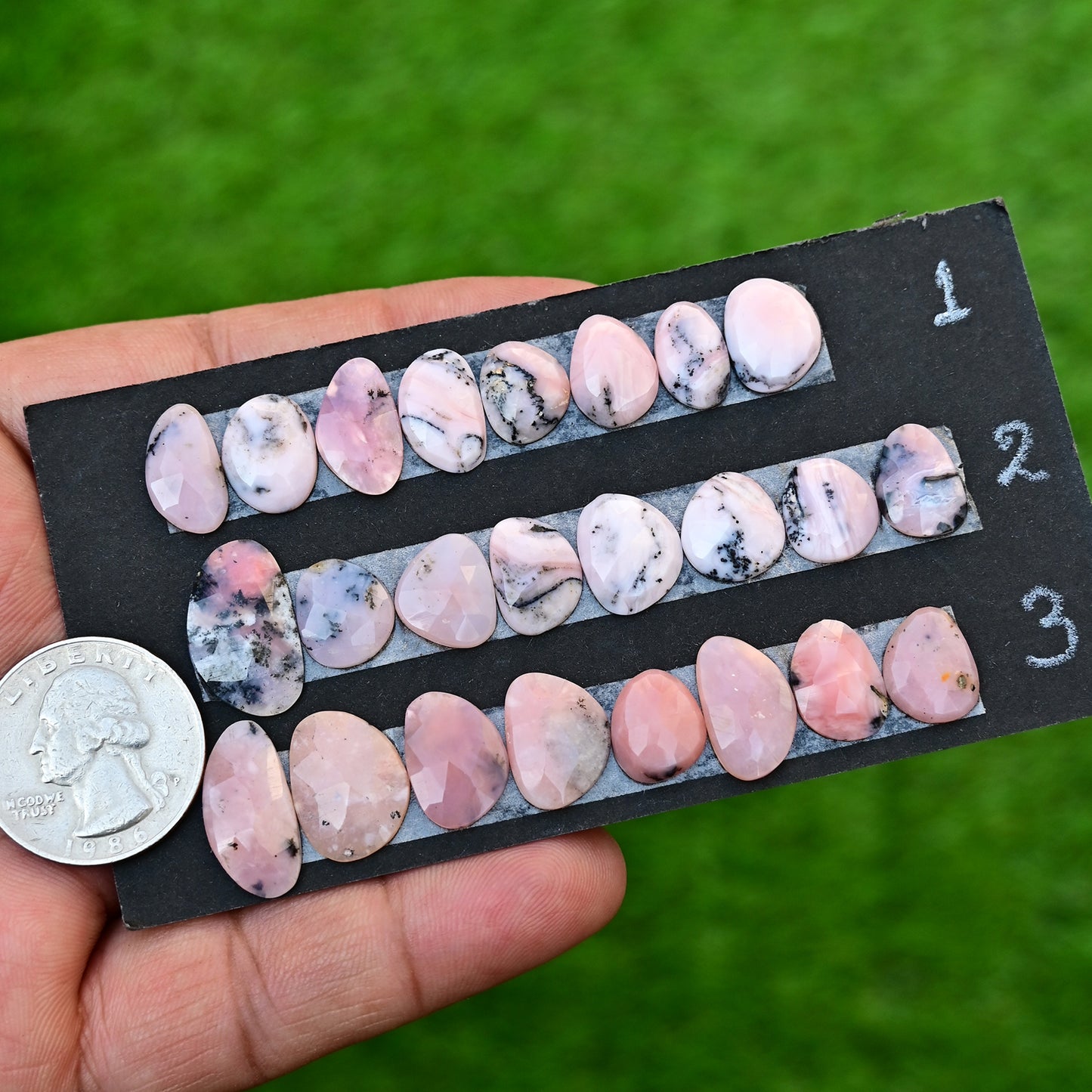 Pink Opal Rose Cut Cabochon 11-19mm Freeform Shape AA Grade Gemstone Strip - Total 8 Pcs in one strip