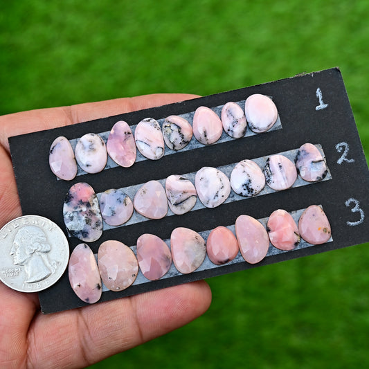 Pink Opal Rose Cut Cabochon 11-19mm Freeform Shape AA Grade Gemstone Strip - Total 8 Pcs in one strip