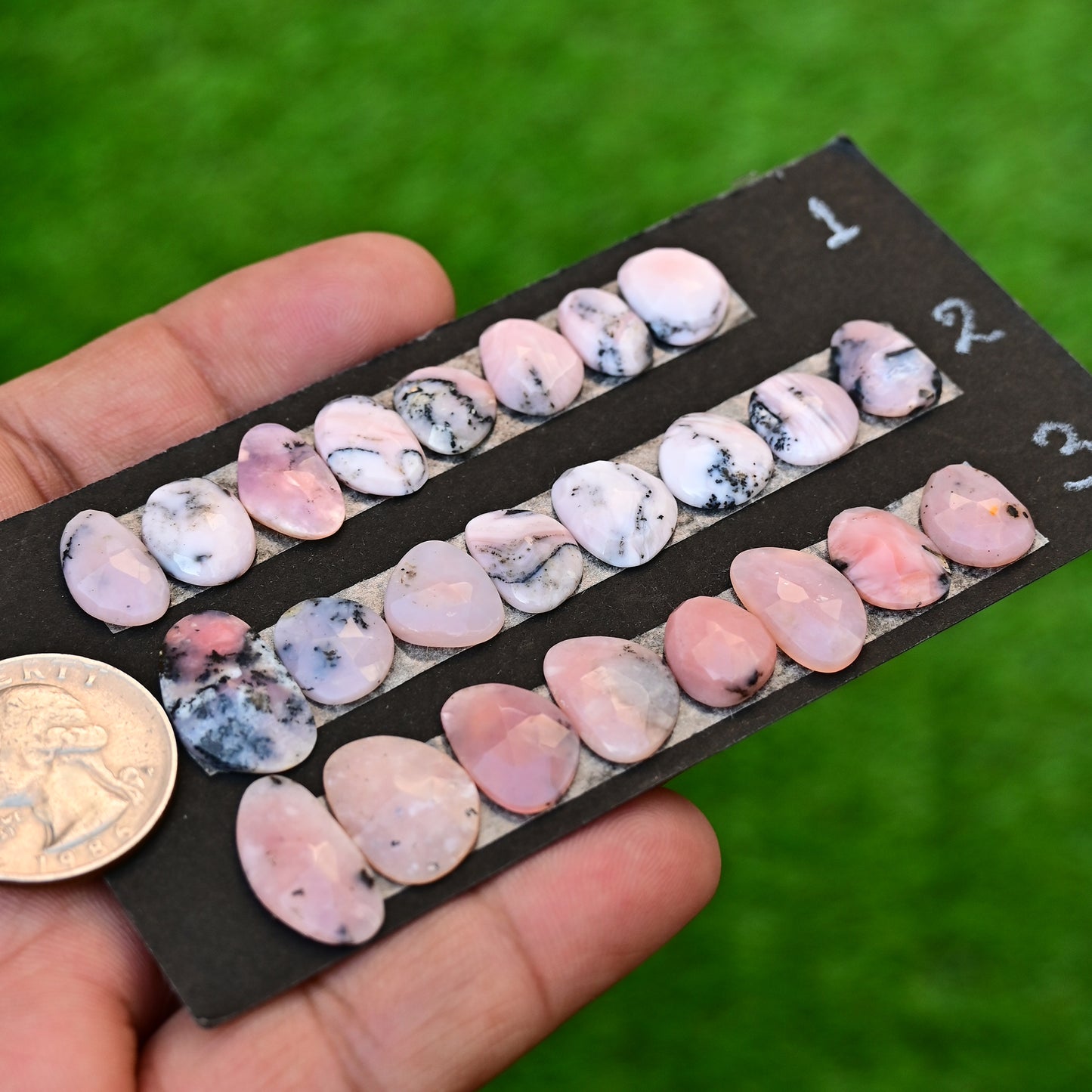 Pink Opal Rose Cut Cabochon 11-19mm Freeform Shape AA Grade Gemstone Strip - Total 8 Pcs in one strip