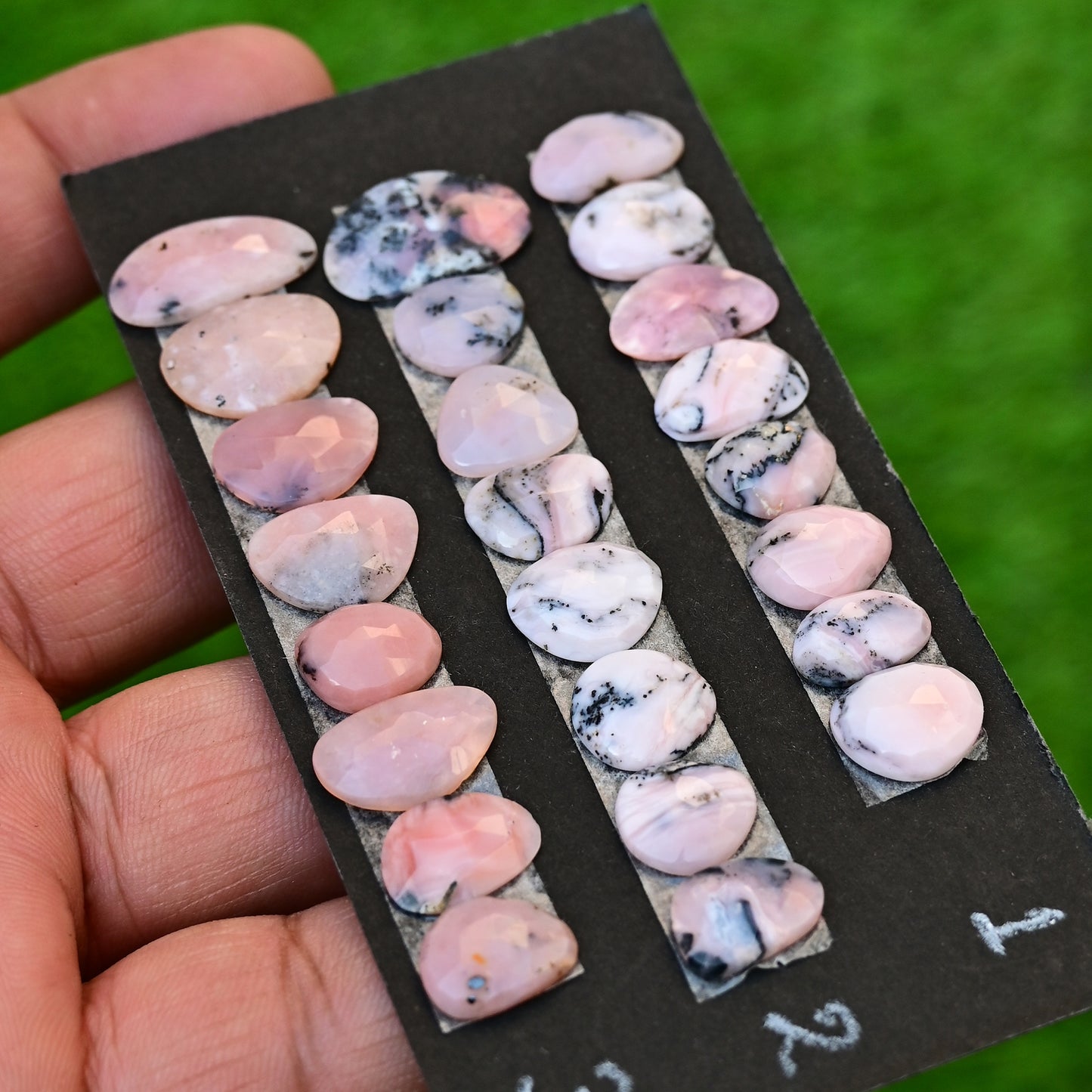 Pink Opal Rose Cut Cabochon 11-19mm Freeform Shape AA Grade Gemstone Strip - Total 8 Pcs in one strip