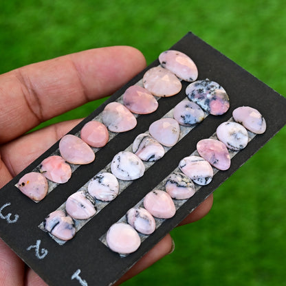 Pink Opal Rose Cut Cabochon 11-19mm Freeform Shape AA Grade Gemstone Strip - Total 8 Pcs in one strip