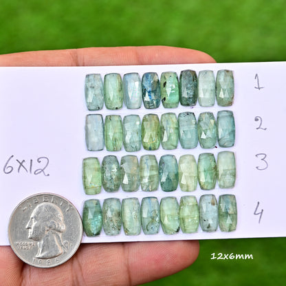 Emerald Green Kyanite Rose Cut Cabochon Rectangle Shape 6x12mm Grade Gemstone Strip - Total 8 Pcs in Strip