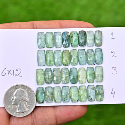 Emerald Green Kyanite Rose Cut Cabochon Rectangle Shape 6x12mm Grade Gemstone Strip - Total 8 Pcs in Strip