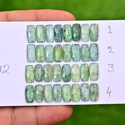 Emerald Green Kyanite Rose Cut Cabochon Rectangle Shape 6x12mm Grade Gemstone Strip - Total 8 Pcs in Strip