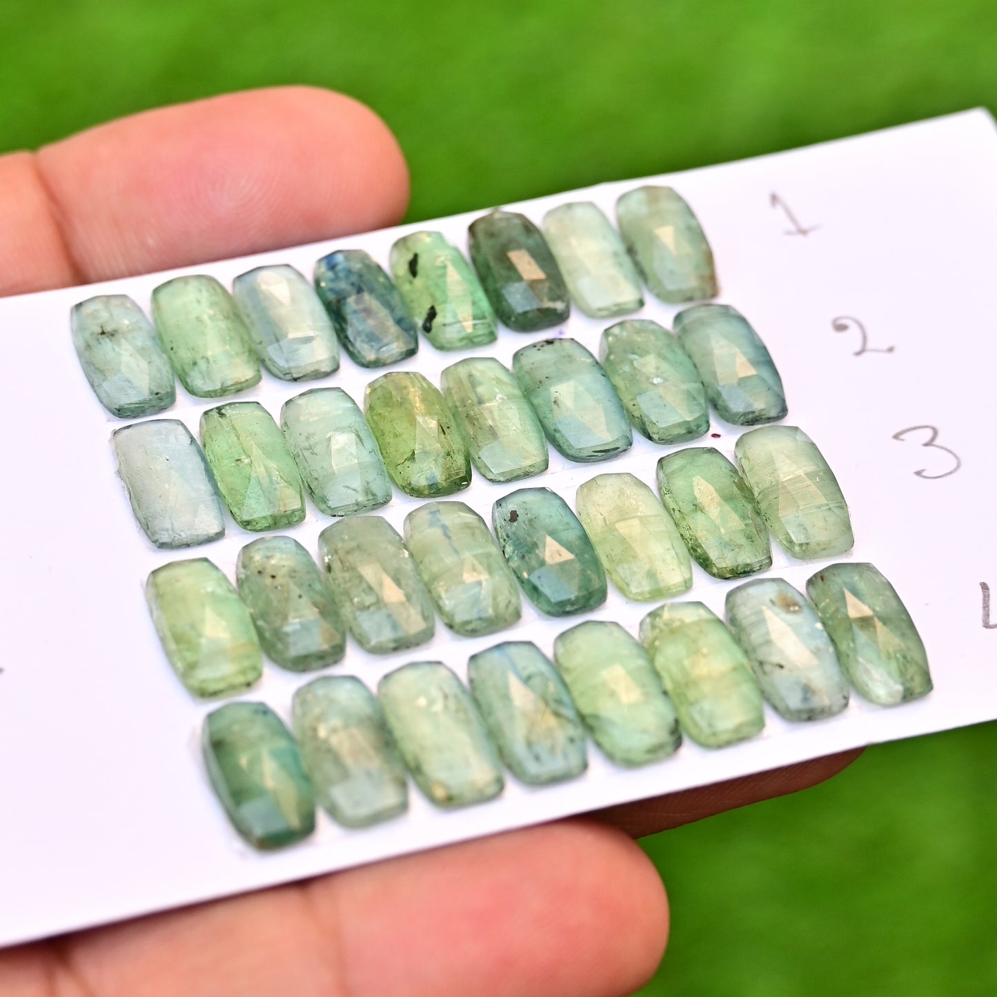 Emerald Green Kyanite Rose Cut Cabochon Rectangle Shape 6x12mm Grade Gemstone Strip - Total 8 Pcs in Strip